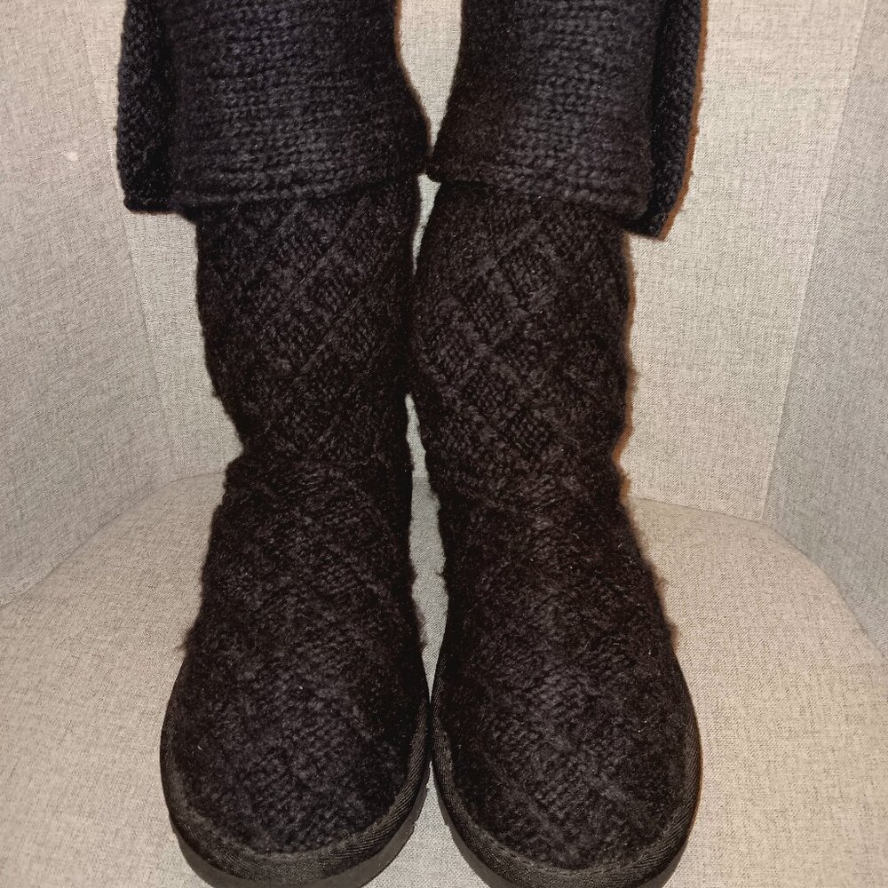 UGG Australia Boots Lattice 3066 Cardy Sweater Knit Triple Button Black - Size 6